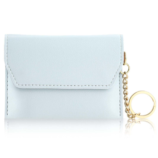 Andibro Leather Card Holder, Handmade Vintage Coin Purse Slim Business Card Case with Metal Keychain Pocket Card Organizer(Blue)