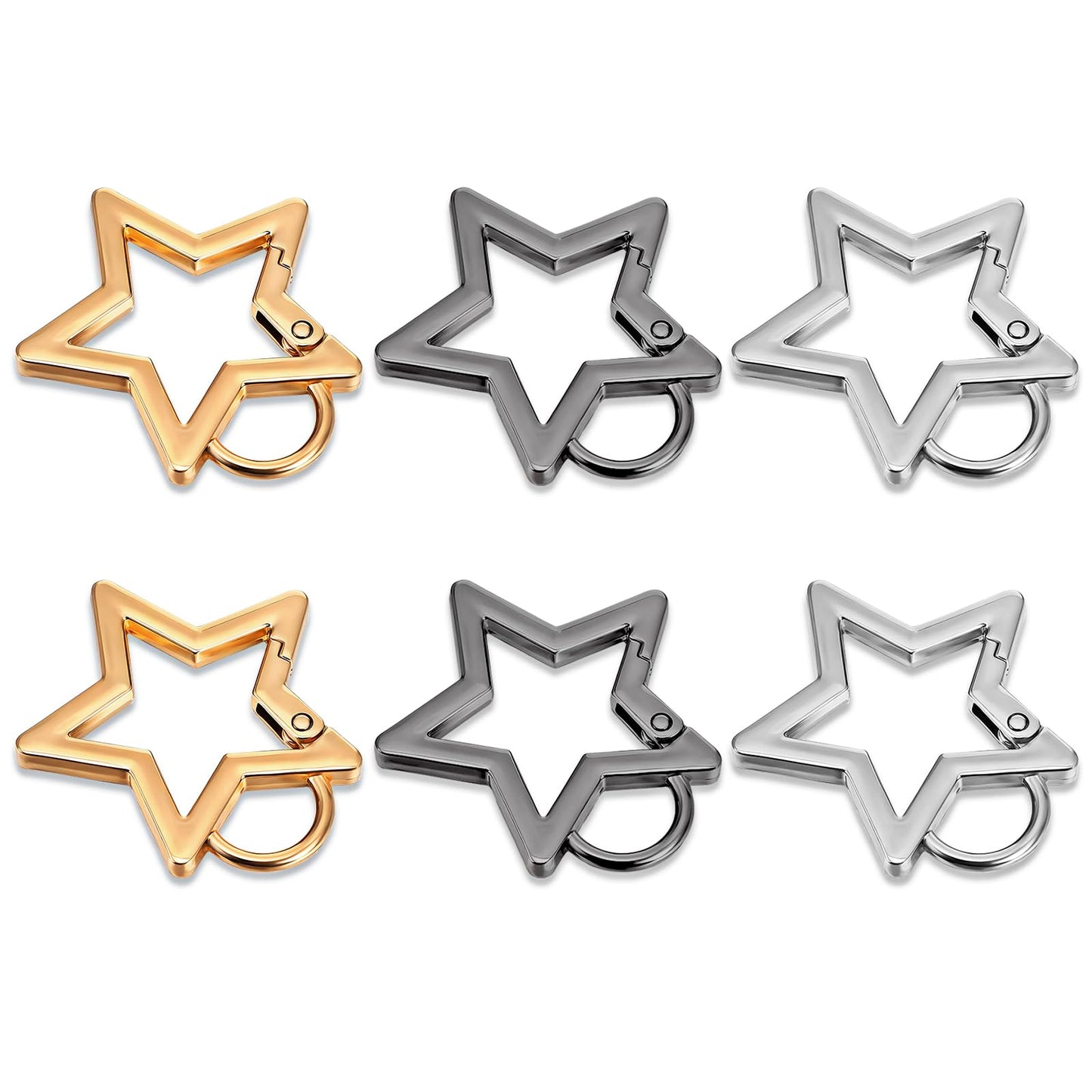 AOZUO 6pcs Star Carabiner, Alloy Star Shape Keychain Clips Spring Snap Hook Carabiner Keyring Clips Outdoor Accessories for Camping Hiking Traveling Fishing