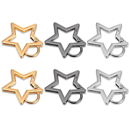 AOZUO 6pcs Star Carabiner, Alloy Star Shape Keychain Clips Spring Snap Hook Carabiner Keyring Clips Outdoor Accessories for Camping Hiking Traveling Fishing