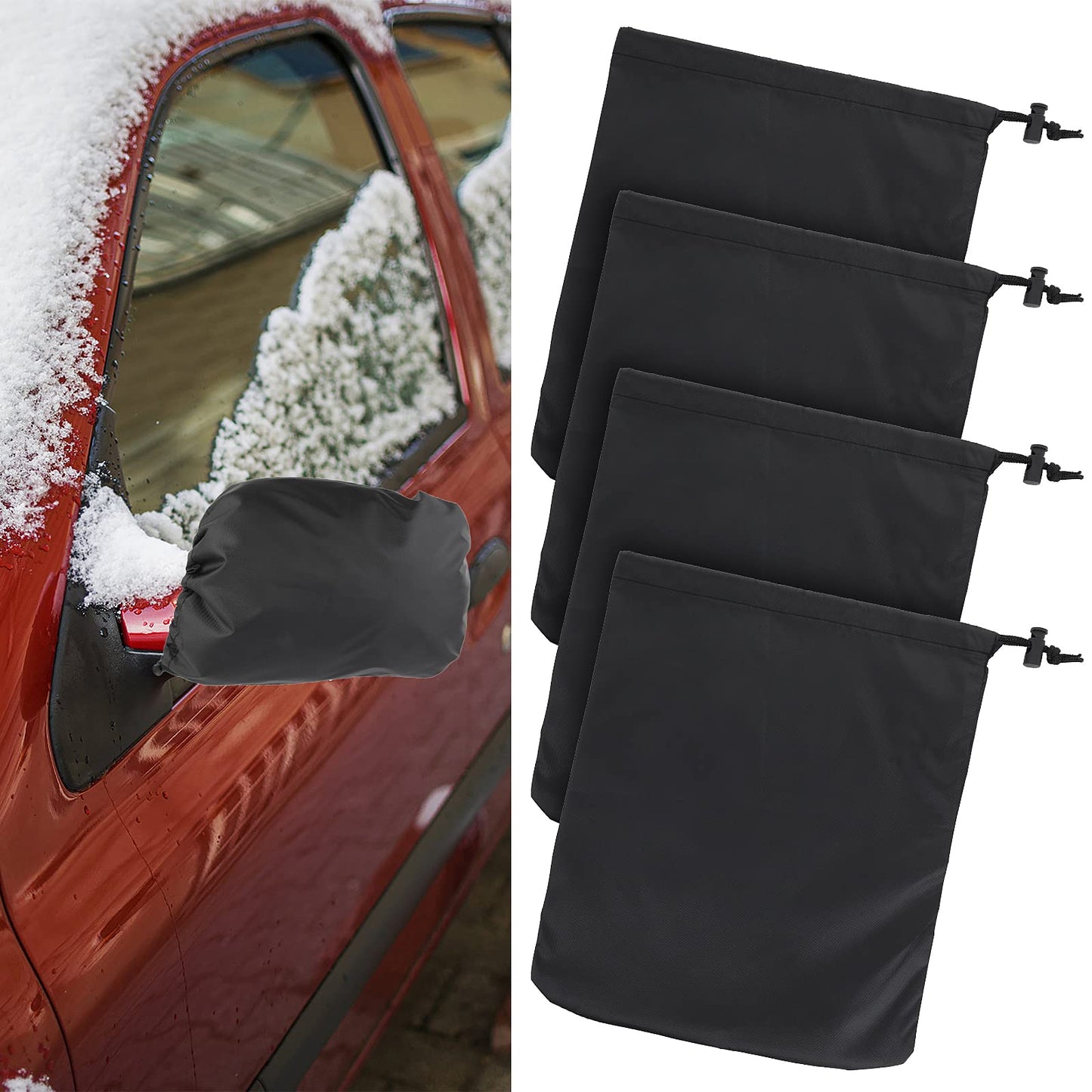TIESOME Car Side Mirror Waterproof Covers, 4 Pieces Auto Side Mirror Snow Covers Oxford Cloth Rearview Mirror Protection Cover for Most Cars, SUV Vans Trucks 33 x 27cm