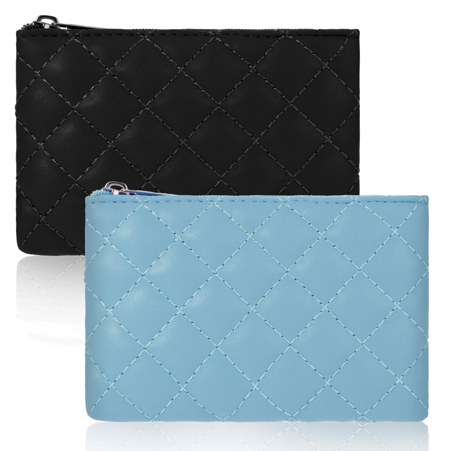 GEEHUA 2pcs Coin Purse for Women, Mini Ladies PU Leather Coin Case Small Coin Wallet Credit Card Holder Earphone Lipstick Storage(Black+Blue)