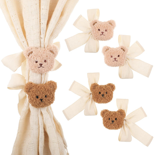 MBAIYO 4Pcs Cute Bear Curtain Ties, Cartoon Bear Holdbacks Embroidered Little Animal Head Tiebacks Cute Animal Shape Curtain Holder WindowTreatment for Bedroom Decor Accessories
