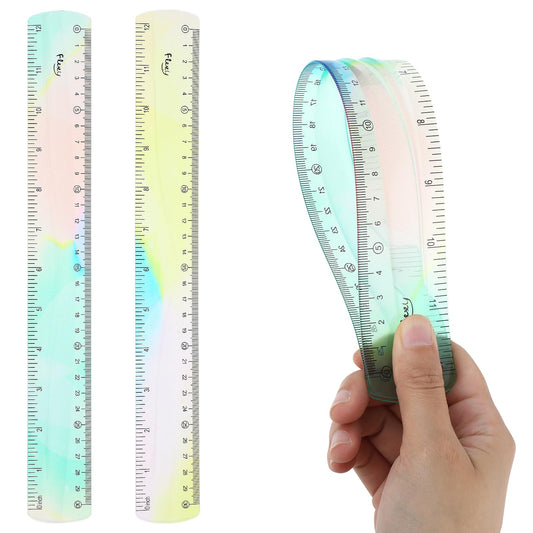 Amabro Flexible Ruler, 2PCS Colorful Unbreakable Plastic Ruler, 12in/30cm Soft Bendable Transparent Ruler with Dual Scales for School, Office, Home, Workshop Supplies