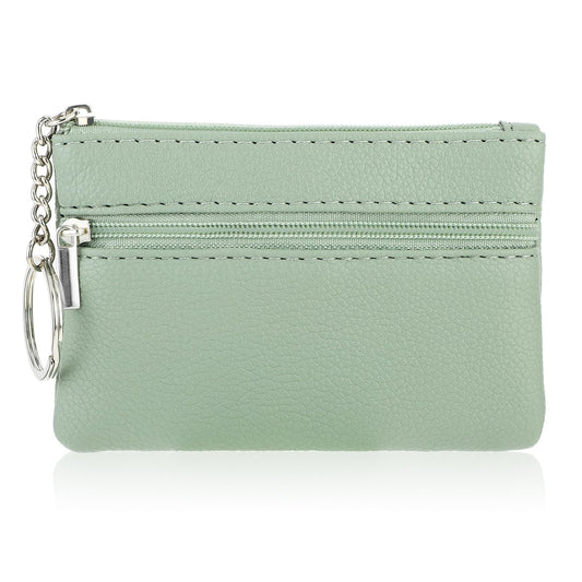 simarro Women Coin Purse, Solid PU Lychee Pattern Zip Mini Coin Purse with Key Ring Portable Change Wallet Mini Coin Pocket for Women Double Zipper Card Holder Wallet (Fantasy Green)
