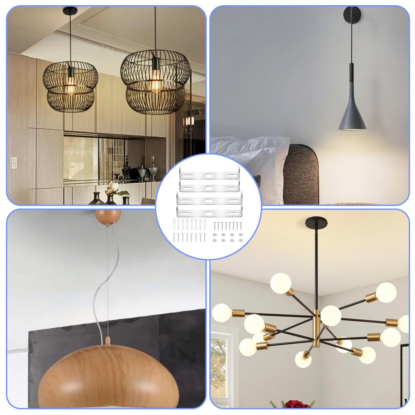 Molain 4 Packs Light Fixture Mounting Bracket for Ceiling Pendant Light Crossbar Kit Sconce Mounting Plate with Screws 3.5-4 Inch Ceiling Light Plate Wall Mounting Bracket Crossbar for Chandelier