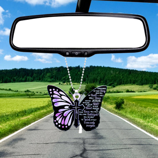 Giantree Car Rearview Mirror Ornament, Butterfly Cross Car Interior Key Pendant Car Interior Lucky Decoration Car Mirror Ornament Accessories(Colorful-Purple,One size)