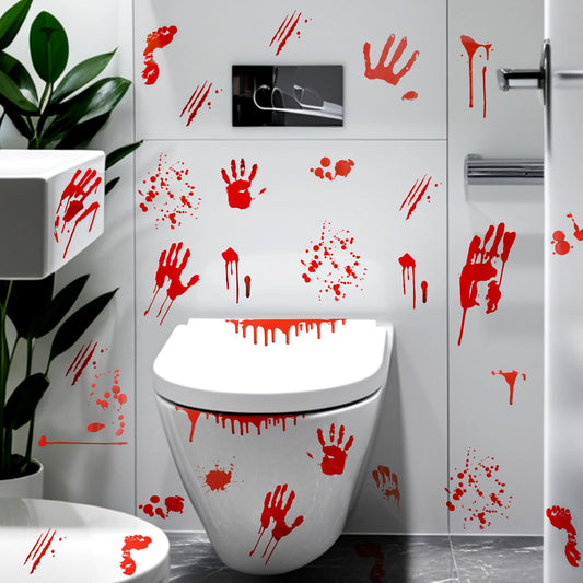 Andibro Halloween Decorations,32pcs Bloody Handprint Footprint Window Clings Halloween Wall Decal Floor Clings Scary Halloween Decoration Window Stickers for Inside Outside Decor Come (Handprint)