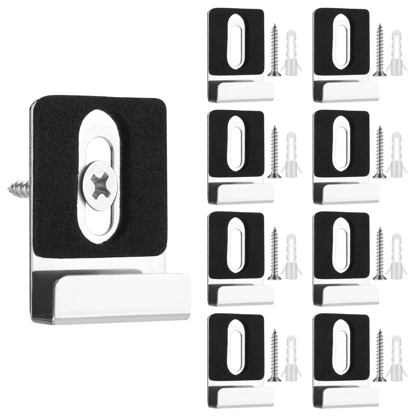 Amabro 8 Sets of Mirror Holder Clips, 304 Stainless Steel Frameless Mirror Mount Clip Mirror Hanging Hardware with Screws Durable Retainer Clips for Fixing Cabinet Door Billboard Display (Silver)