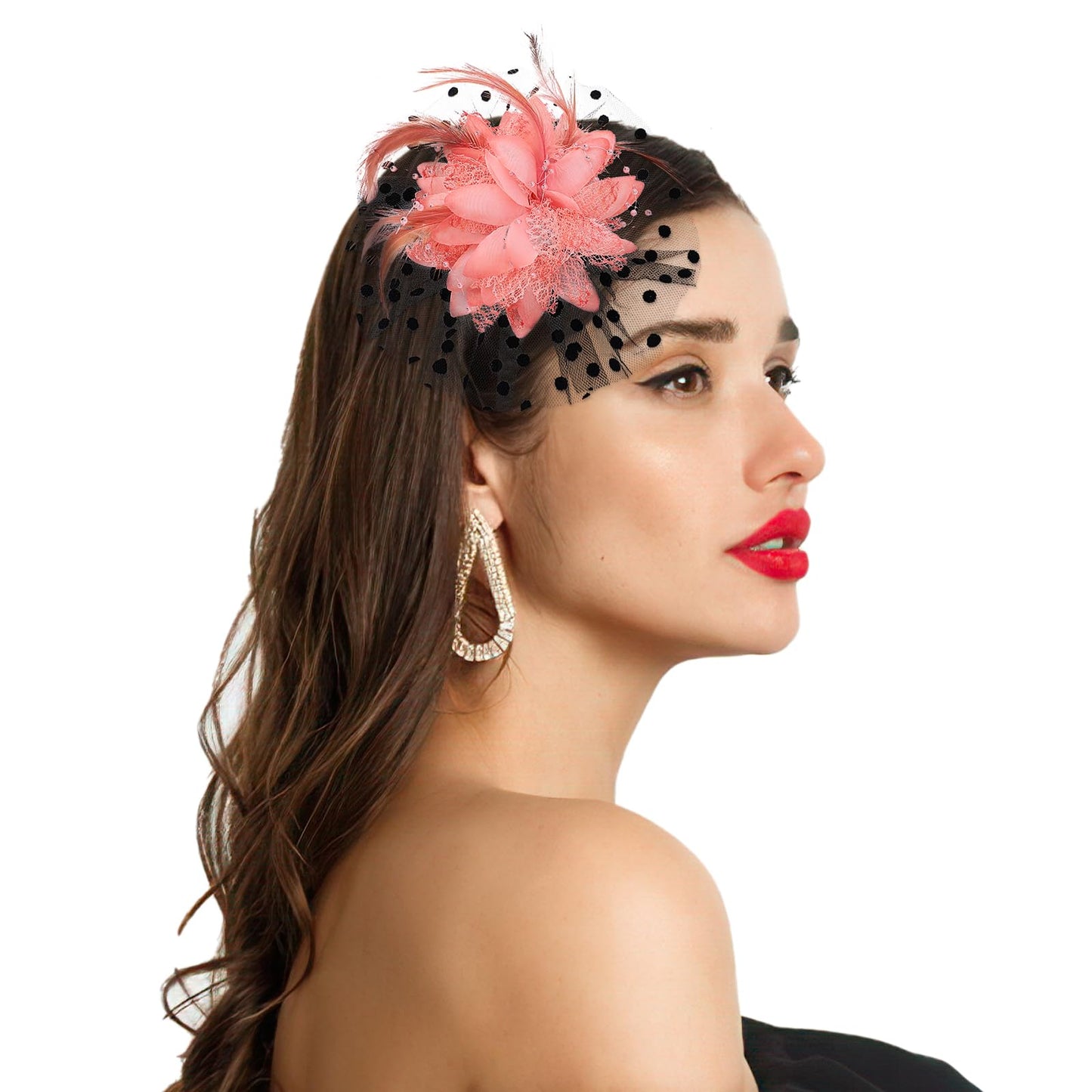 GEEHUA Fascinators Hats for Women Tea Party, Headband Flower Cocktail Mesh Feather Hat Clip Wedding Carnival Derby Hat (Pink)