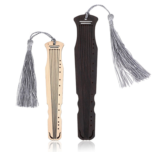 Amaxiu 2PCS Wooden Bookmark for Book Lovers, Vintage Handmade Bookmark with Porcelain Pendant Natural Wooden Carving Book Mark Traditional Style Book Marks Accessories(Black + Apricot)