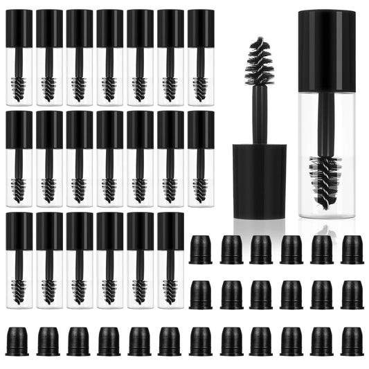MBAIYO 27Pcs Empty Mascara Tubes with Wand, 3ml Mini Empty Mascara Bottles with Brush Rubber Inserts Sample Size Travel Containers Eyelash Growth Packing with Leak-Proof Rubber Plugs Black
