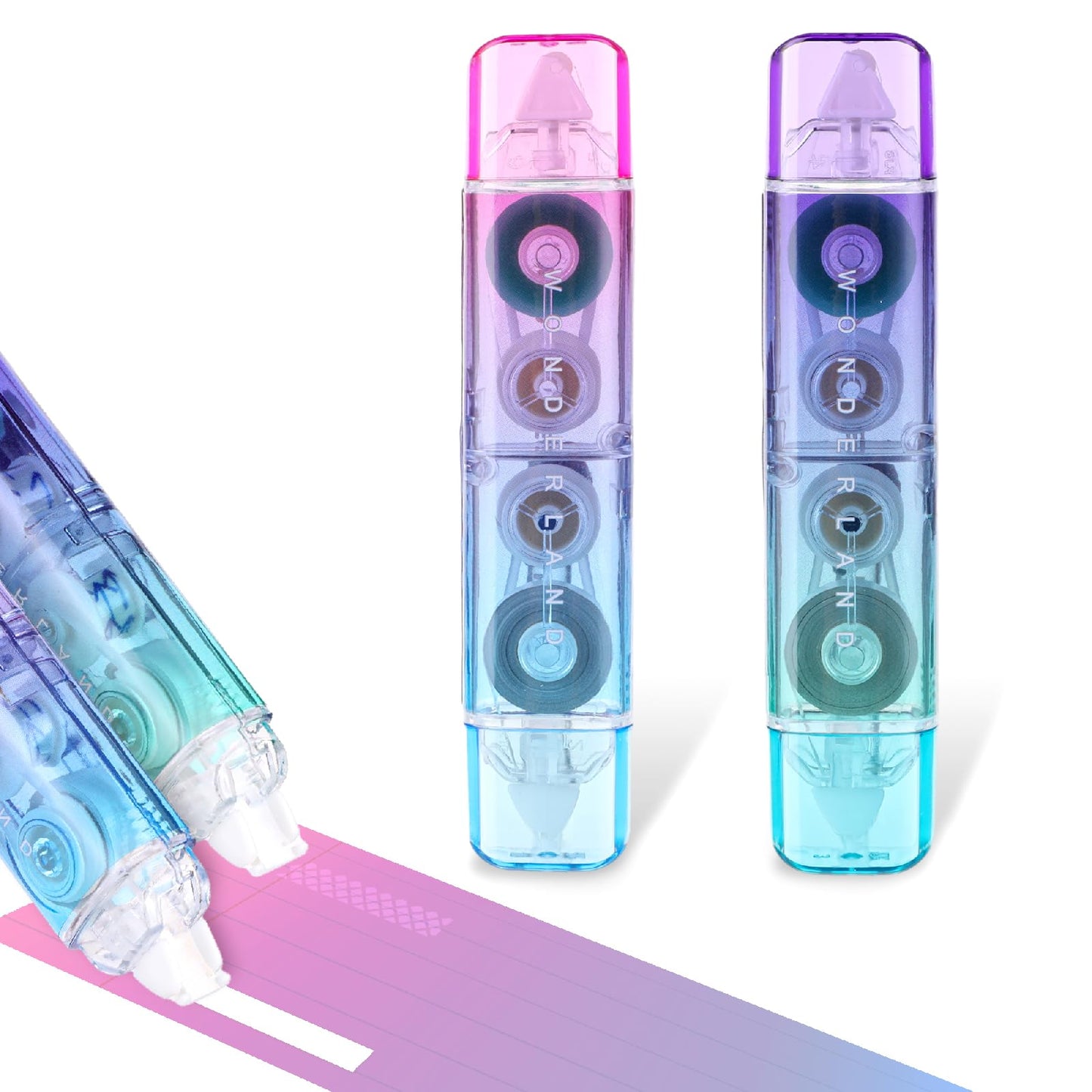 simarro 2Pcs White Out Correction Tape Double Sided Tape Roller, Cute Quick Dry Pen Shaped White Out Correction Tape with Permanent Adhesive Tape Runner for Home Office Supplies (light blue + pink)