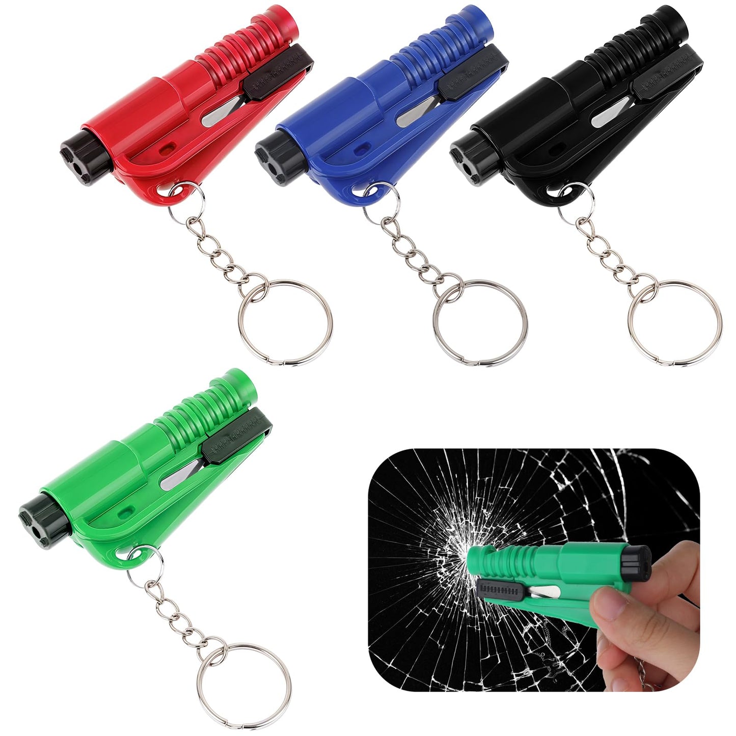 Molain 4 Pcs Car Window Breaker Tool Keychain,3 in 1 Glass Breaker and Seatbelt Cutter & Survival Whistle, Emergency Keychain Car Escape Tool Applicable to All Cars, Car Accessories