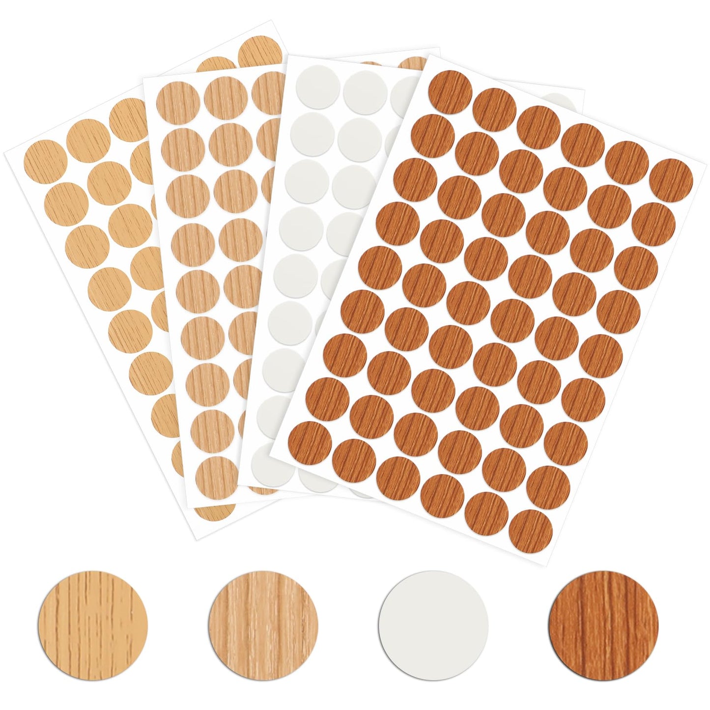 Giantree 216Pcs Self-Adhesive Screw Hole Stickers, 0.83"Screw Covers Caps Dustproof Sticker PVC Cover Caps Waterproof Wood Textured for Wall Cabinets Bookcase Desk Screws Furniture Repairing 4 Colors