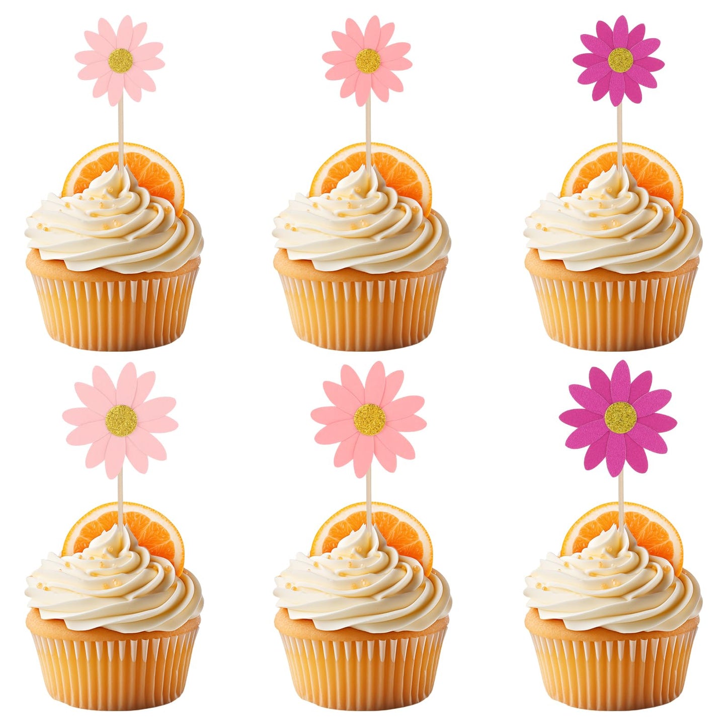 Jeffdad 24Pcs Blush Pink Daisy Party Picks Cupcake Toppers Toothpicks Mixed Color Stereo Small Daisy Cake Party Decorations Birthday Wedding Supplies