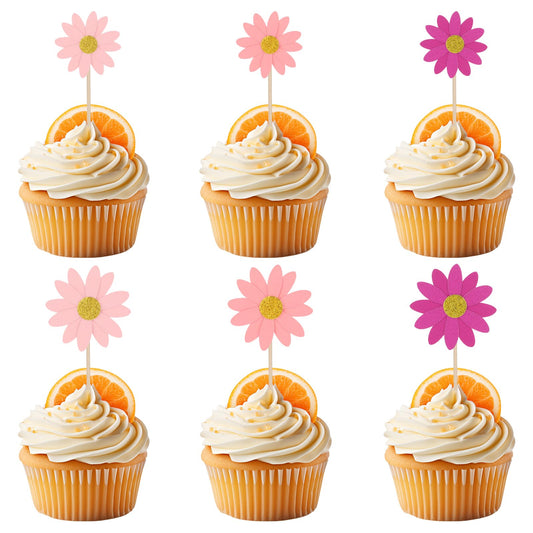 Jeffdad 24Pcs Blush Pink Daisy Party Picks Cupcake Toppers Toothpicks Mixed Color Stereo Small Daisy Cake Party Decorations Birthday Wedding Supplies