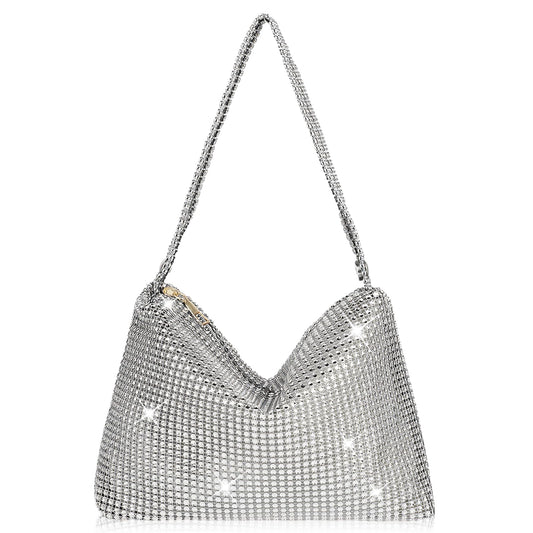 Giantree Bling Rhinestone Handbag for Women, Sparkly Evening Handbag Dumpling Bag Dinner Bag Lady Girl Party Shiny Clutch Purse for Evening Prom Wedding Party Banquet(Silver)