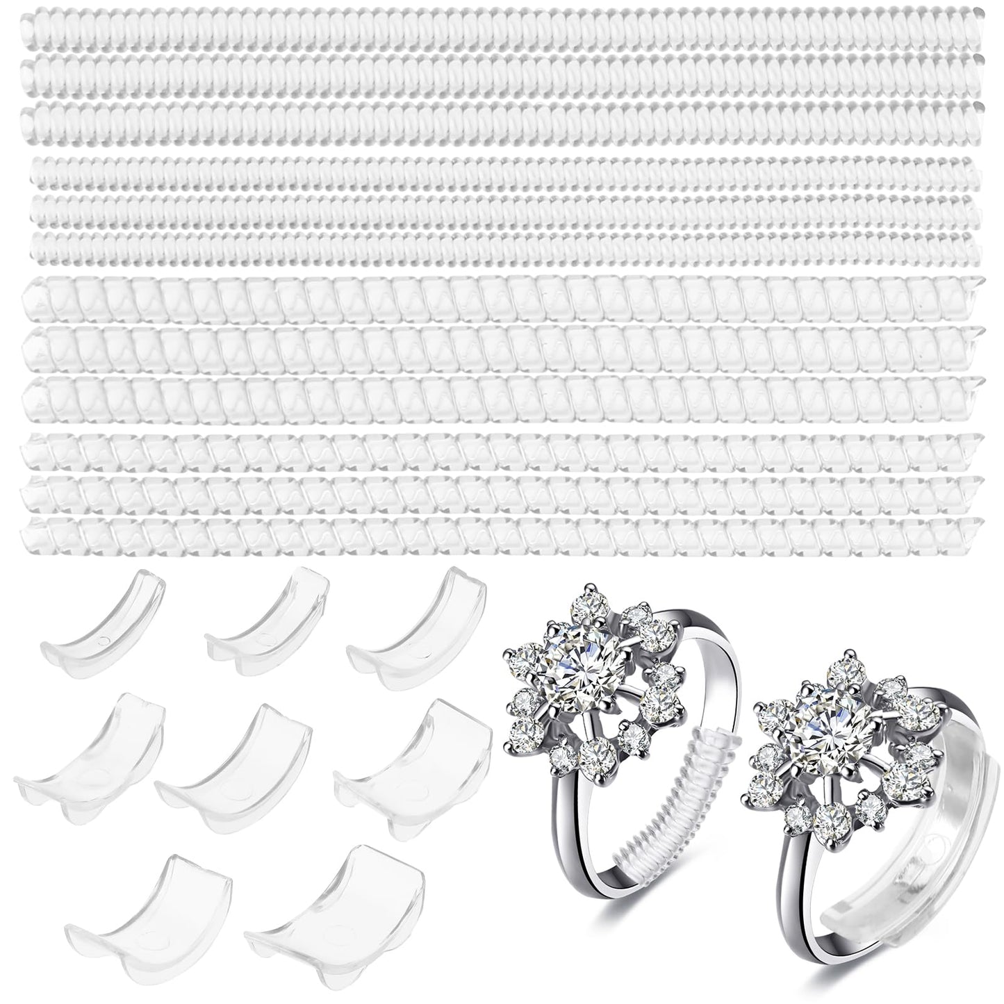 Amabro Invisible Ring Adjuster, 12PCS Silicone Ring Guard 8PCS Ring Spacer Ring Sizers for Loose Rings Ring Tightener Ring Smaller Ring Guard Reducer Fit Any Ring Size