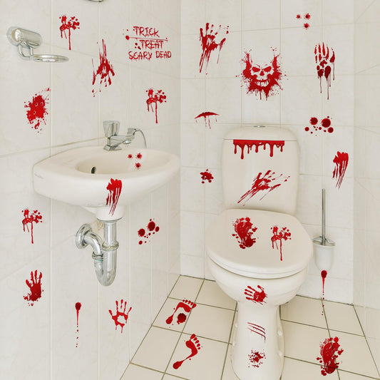 Amaxiu Halloween Decorations Window Clings, 95 Pcs/9 Sheets Halloween Bloody Handprint Footprint Decals Horror Handprint Footprint Wall Decal Scary Footprint Sticker for Halloween Party Home Decor