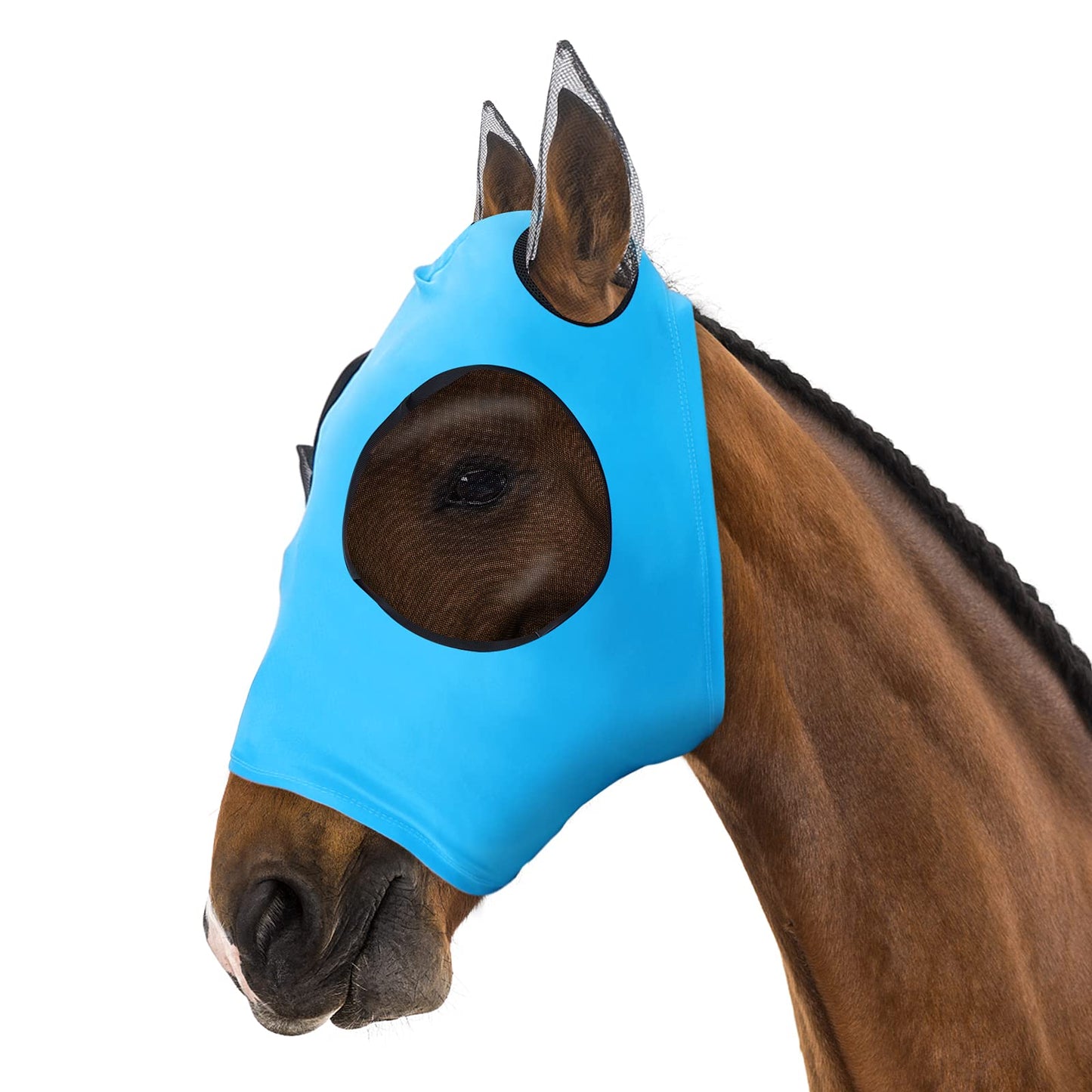 Molain Horse Fly Mask,Fly Mask with Ears,Breathable Fabric (blue)