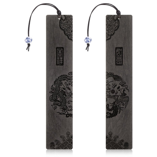 Amaxiu Wooden Bookmarks for Book Lovers, 2 Pack Handmade Wooden Bookmarks Natural Carving Craft Bookmarks Couple Vintage Book Mark for Men Women Readers Teachers(B)