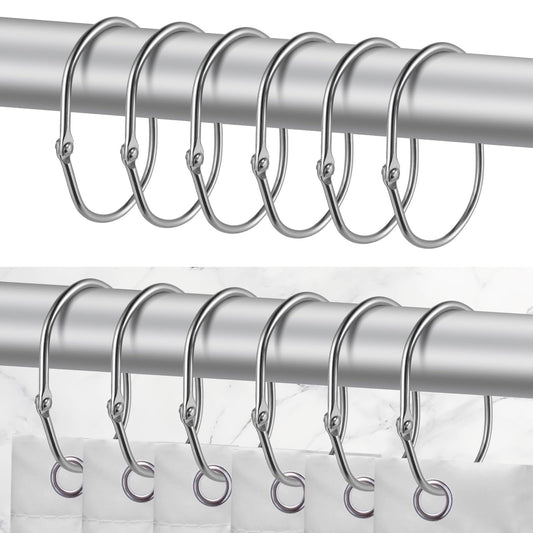 cobee 12 Pack Shower Curtain Hooks, Rust Proof Metal Oval Rings Shower Curtain Rings for Bathroom, Changing Room, Windows, Home Decoration, Glide Easily on Curtain Shower Rods Easy Open Close (silver)