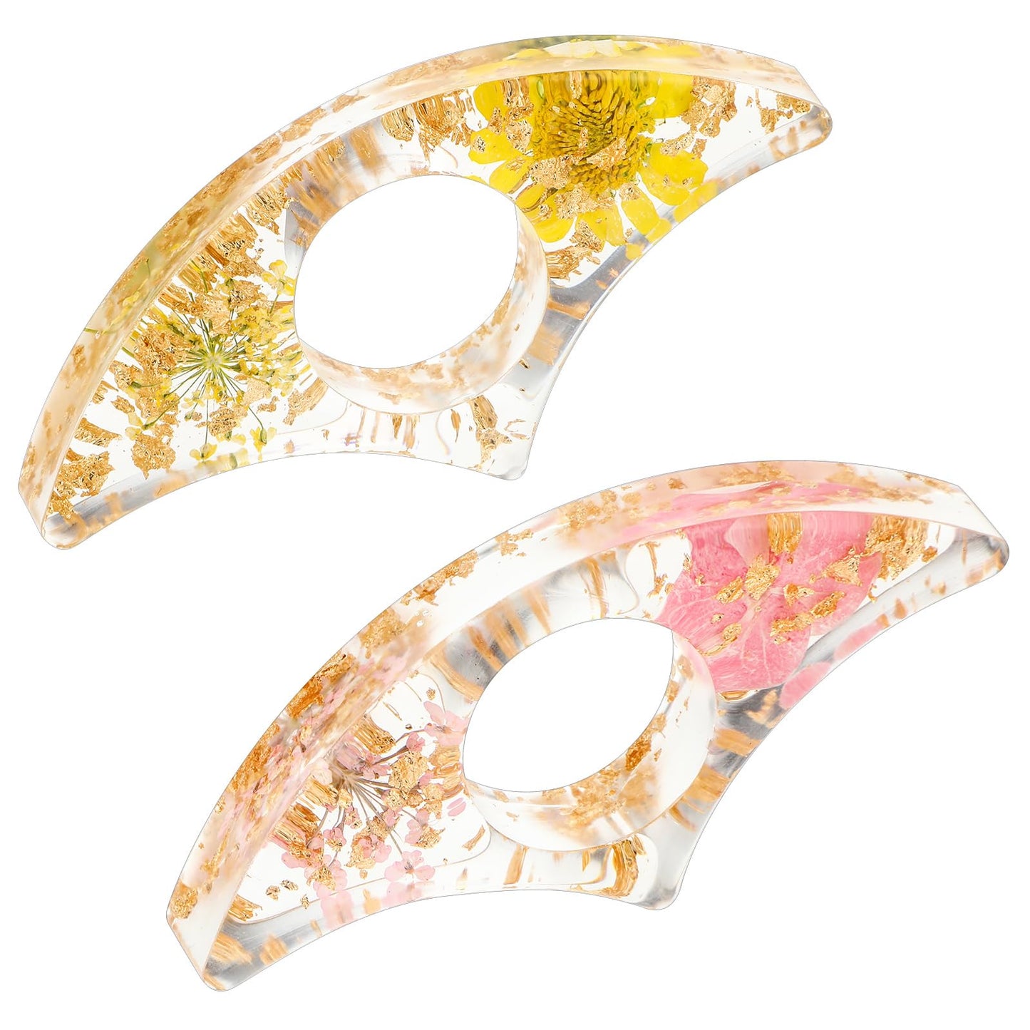 Amabro 2PCS Book Page Holder - Dried Flower Book Mark Holder Thumb Ring Handmade Personalized Book Finger Page Holder for Teachers Book Lovers Literary Readers(Yellow&Pink)