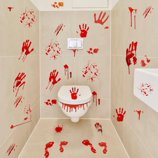 Andibro Halloween Decorations,32pcs Bloody Handprint Footprint Window Clings Halloween Wall Decal Floor Clings Scary Halloween Decoration Window Stickers for Inside Outside Decor Come (Handprint)