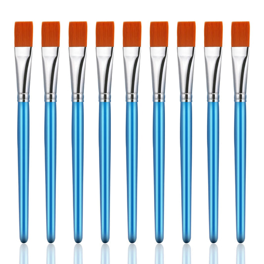 Molain Wooden Paint Brush Set, 10 Pcs 3/4 Inch Paintbrushes for Acrylic Painting Painting Brushes Kit Artist Paintbrushes for Oil Watercolor Canvas Boards Rock Body Face Nail Art, DIY Arts(Blue)