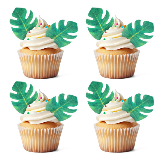 Giantree 72 Pcs Edible Tropical Turtle Leaves Cupcake Toppers, Palm Leaf Cupcake Decorating Monstera Tropical Leaves Cake Topper for Hawaii Theme Jungle Party Cake Decorating Birthday Party Supplies