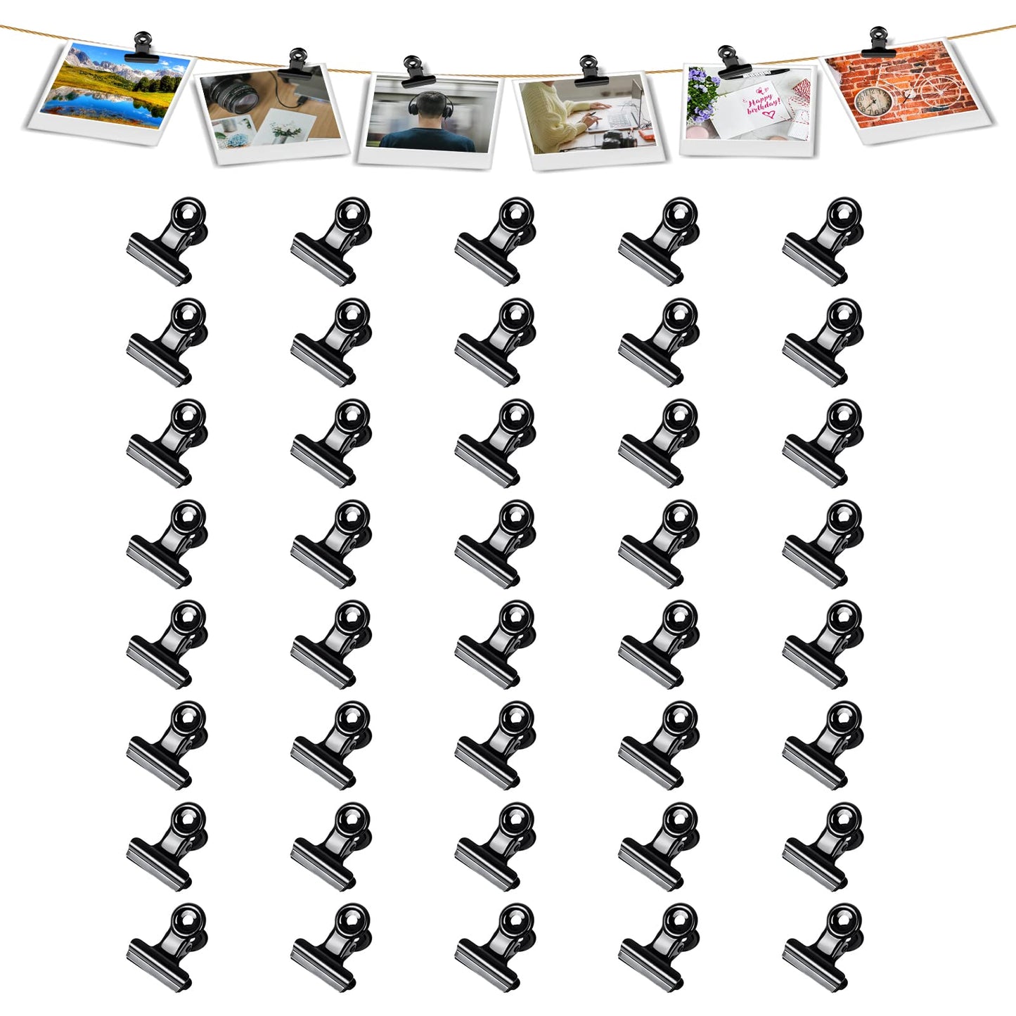 Molain 40Pcs Binder Clips, 0.87 Inch(22mm) Metal Hinge Clips for Food Packages Mini Picture Clips, Small Paper Clamps, Binder Clips Photo File Paper Document Clip for Home and Office Supplies(Black)