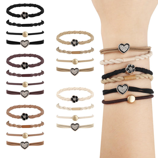 Giantree Boho Hair Ties, 20 Pcs Elastic Hair Tie Bracelets for Women, Neutral Colors Hair Ties No Damage Boho Hair Accessories for Women with Thick and Thin Hair Multicolor