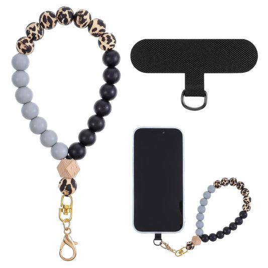 AOZUO Marble Silicone Beaded Phone Wrist Strap, Phone Wrist Lanyard with Tether Tab, Elastic Mobile Phone Chain Strap Hands-Free Phone Wristlet Bracelet with Patch for Shopping Walking Sport
