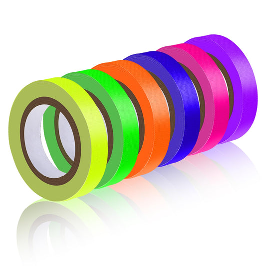Giantree 6 Rolls Fluorescent Tapes, Glow in The Dark Tape Blacklight Reactive Tapes Neon Tapes 6 Colors luminous Tapes Super Bright Tape, Coloured Reflective Tape for Party Decoration Pub Party(10mm)