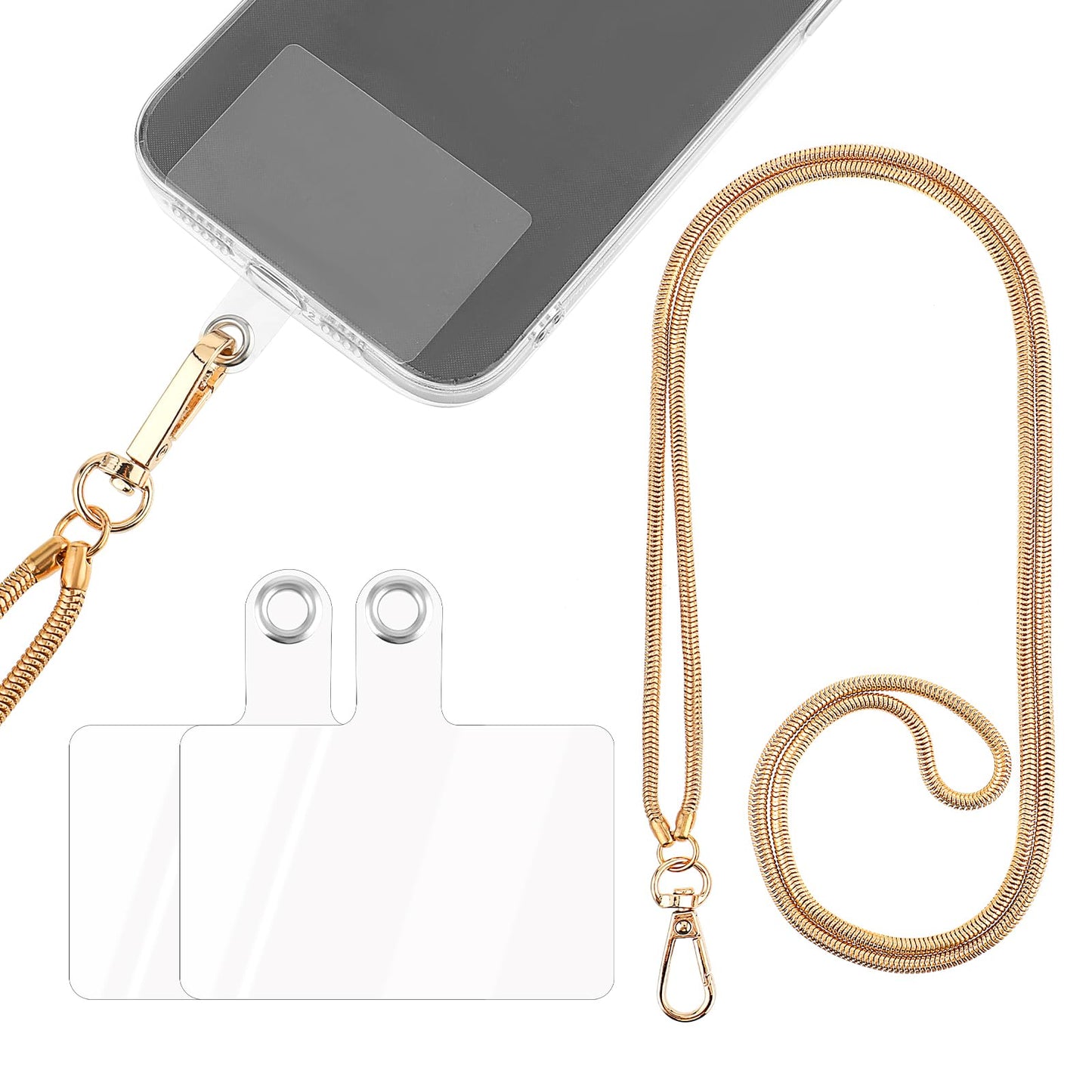 Giantree Cell Phone Lanyard, Universal Metal Chain Phone Holder with 2Pcs Back Patch Detachable Snake Chain Crossbody Shoulder Neck Strap Compatible with Most Cell Phones Mobile Phone Case(Gold)
