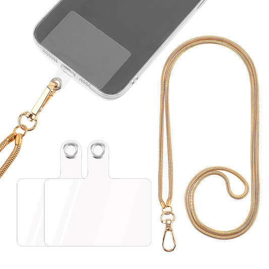 Giantree Cell Phone Lanyard, Universal Metal Chain Phone Holder with 2Pcs Back Patch Detachable Snake Chain Crossbody Shoulder Neck Strap Compatible with Most Cell Phones Mobile Phone Case(Gold)