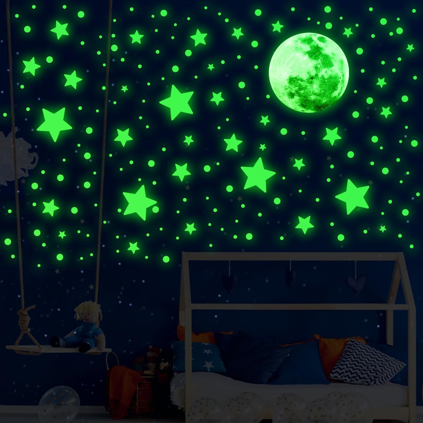 Molain 538Pcs Glow in The Dark Wall Stickers, Luminous Ceiling Stars Moon Space Galaxy Universe Planet Wall Decals Self-Adhesive Glowing Stickers for Kids Bedroom Nursery Living Room Decor (Green)