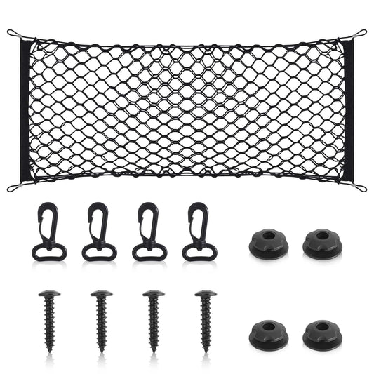 Molain Cargo Net, Organizer Net Heavy Duty 90x40 cm Nylon Mesh, Elastic String with 4 Carabiners 4 Hooks for Car Interior Roof Storage Luggage Rear Boot SUV Truck Vans Groceries Motorhomes Universal