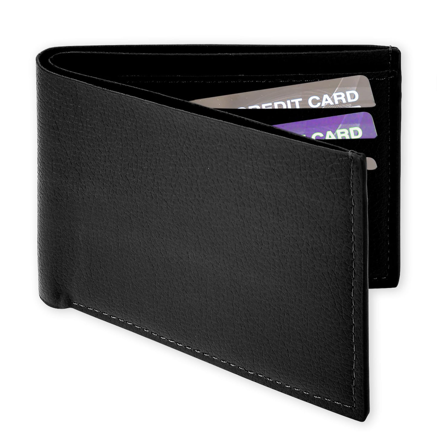 simarro Men's Business Bifold Wallet, PU Lychee Pattern Multi-Card Wallet Portable Short Wallet Slim Minimalist Wallets for Men and Women Large Capacity Coin Purse with ID Window Card Case (Black)