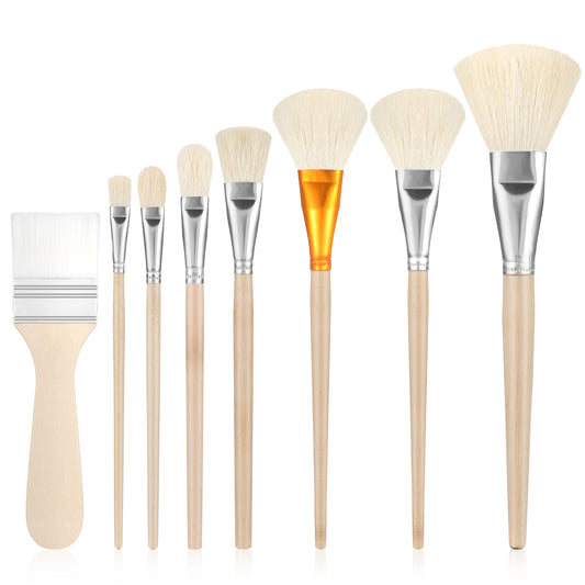 AOZUO 8PCS Acrylic Paint Brush Set, Pottery Glaze Brushes Goat Hair Blending Mop Brushes Art Paintbrush Ceramic Watercolor Brushes for Acrylic Painting Gouache Oil Painting Gold Foil