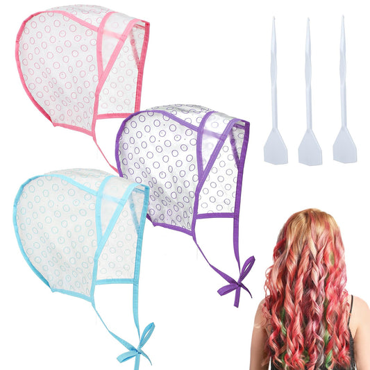 Bewudy 3 Pcs Hair Highlighting Caps, Salon Coloring Dye Cap, Disposable Art Frosting Cap With Plastic Crochet Hook for Dyeing, Hairdressing and DIY