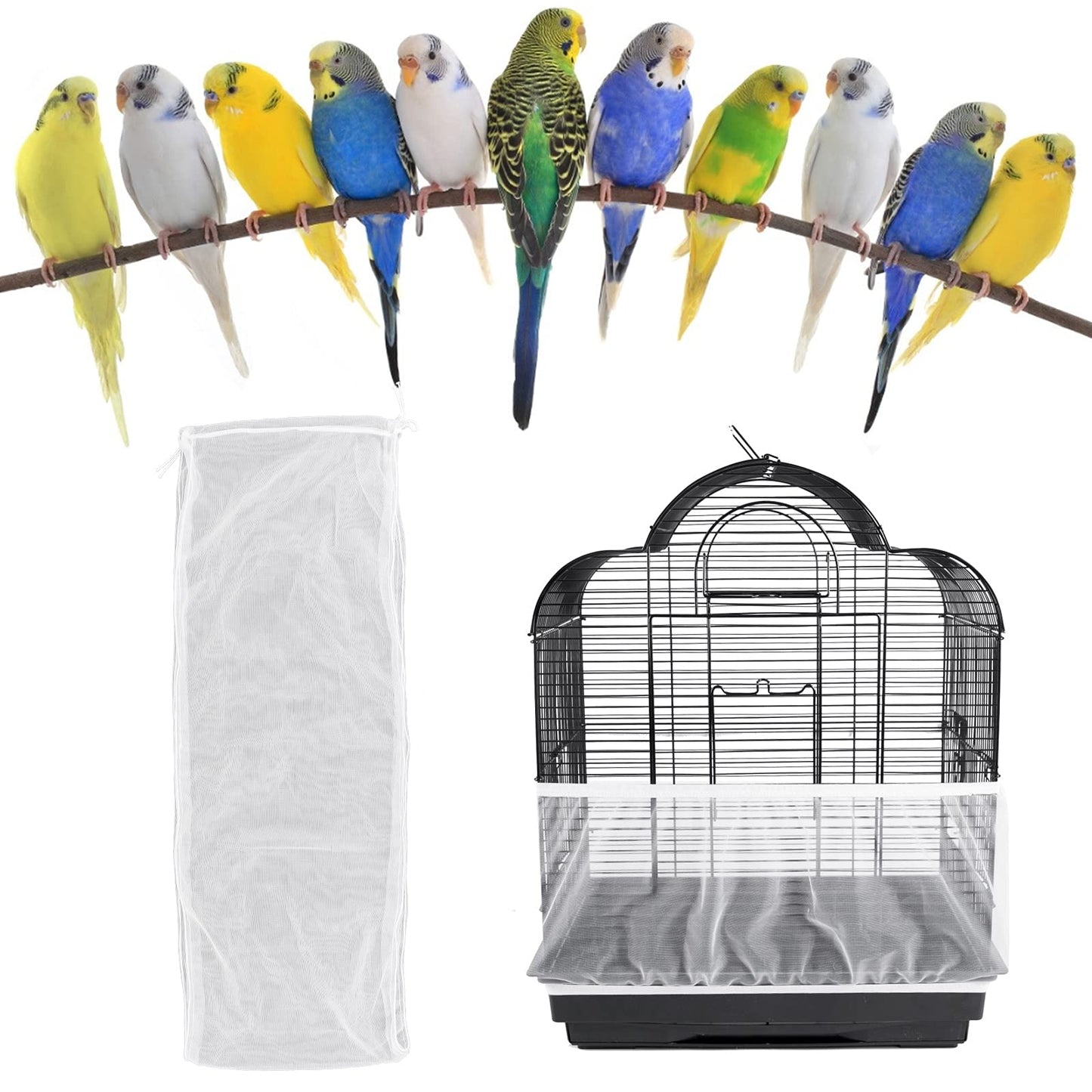 Molain Birdcage Seed Catchers Guards, 81 ×13 In Adjustable Bird Cage Mesh Net Cover Bird Cage Stretchy Guard Cover Skirt Mesh Bird Seed Catcher