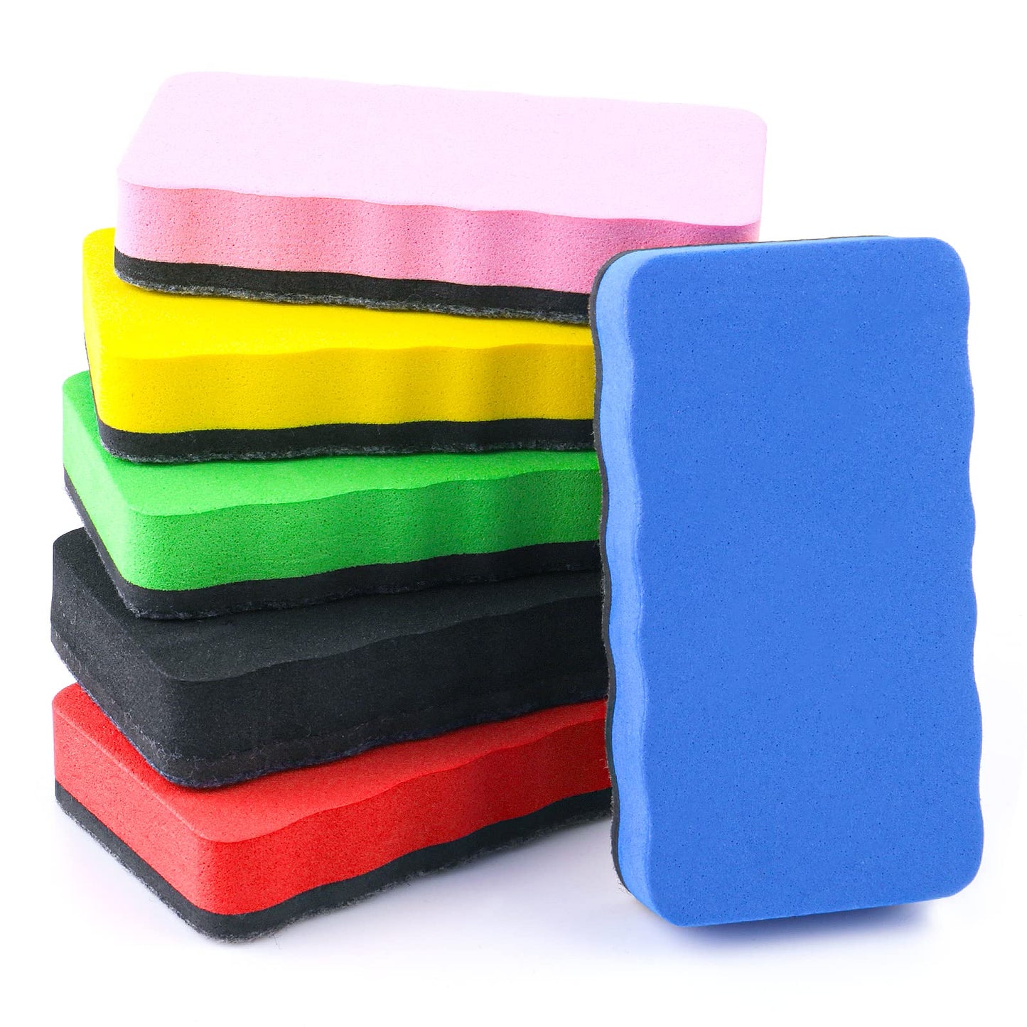 Molain Magnetic Whiteboard Eraser, 6 Pack Dry Eraser Chalkboard Erase Erasers with Thick Felt Pad White Board Cleaner Students Home Office School, Blue, Red, Yellow, Green, Pink, Black