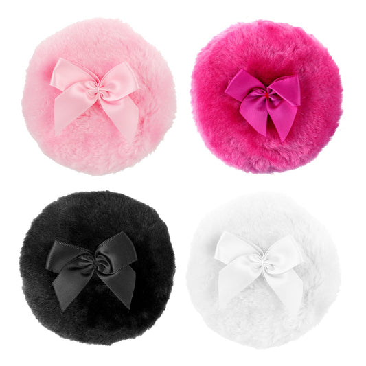 Giantree 4Pcs Large Fluffy Powder Puff, 3.35 Inch Ultra Soft Washable Reusable Velour Face Body Powder Colorful Round Puff Cosmetic Powder Loose Puffs Wet Dry Makeup Tool(Color2)