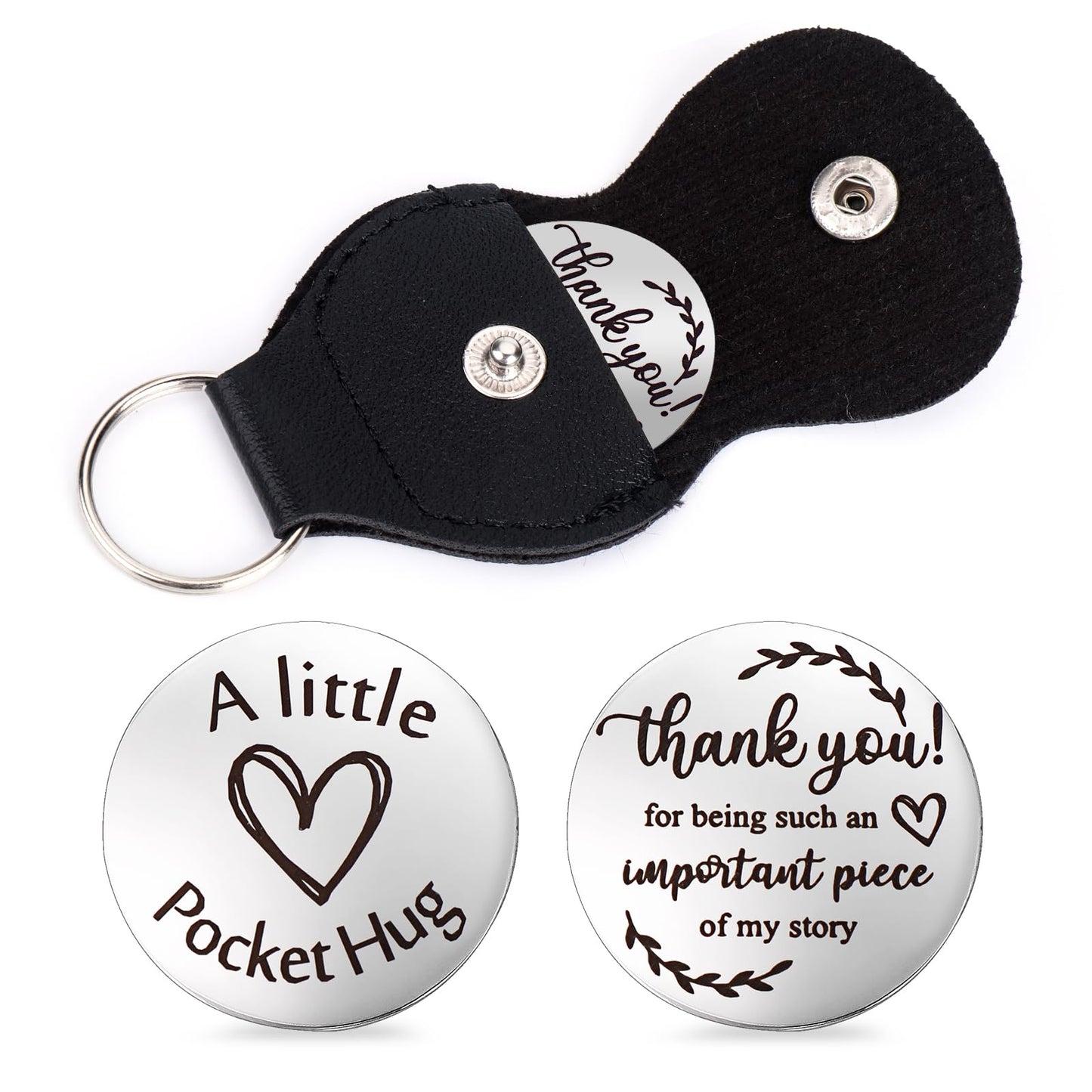 AmabroPocket Hug Token Long Distance Relationship Keepsake Gifts Double Sided Engraved Keepsake with Leather Keychain for Women Man(Style G)