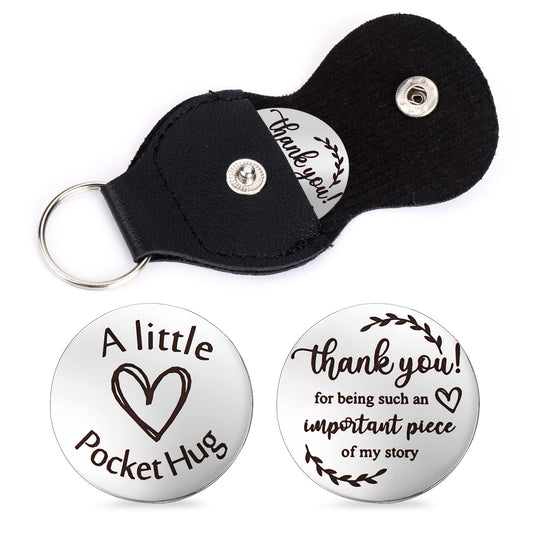 AmabroPocket Hug Token Long Distance Relationship Keepsake Gifts Double Sided Engraved Keepsake with Leather Keychain for Women Man(Style G)