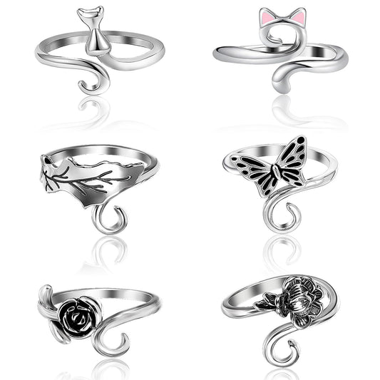 Andibro 6Pcs Crochet Tension Rings, Adjustable Animals Plant Crochet Rings Finger Yarn Guide Knitting Tension Rings Knitting Crochet Loop Ring for Finger Crocheting