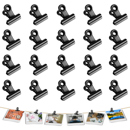 cobee Black Binder Clips, 20 Pcs 22mm Metal Document Clips Mini Hinge Clips Small Paper Clamps Picture Clips for Food Packages Photo File Paper Home Office Supplies