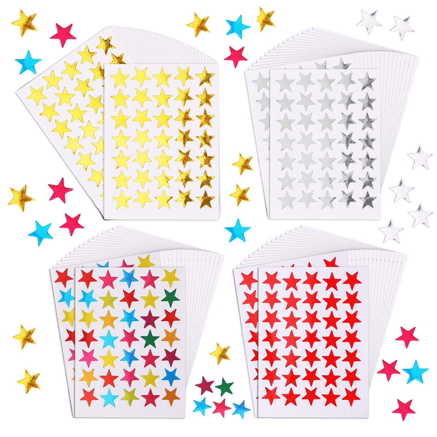 Molain Stars Stickers, 100 Sheets 3500 Foil Star Metallic Stickers, Reward Five Pointed Star Labels Star Reward Stickers Incentive Stickersfro School Student Home Bar DIY Office Supplies Awards Decor