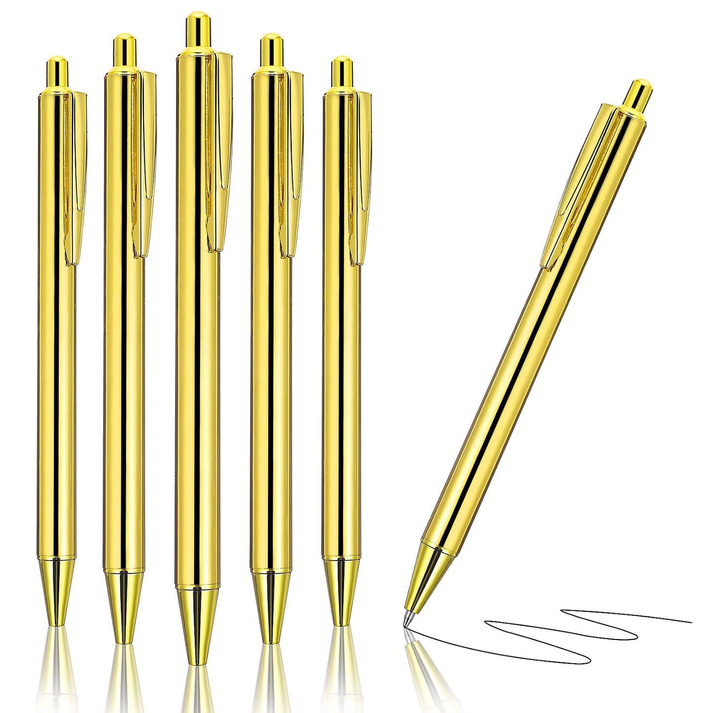 cobee Ultra Slim Gold Ballpoint Pens, 6 Pcs Click Retractable Ballpoint Pens 1.0mm Black Ink Medium Point Smooth Writing Pens Metallic Metal Pens for Wedding Business Office Supplies(Gold)